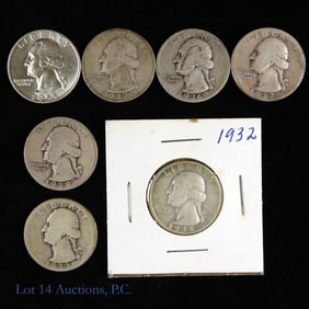 1932 - 1955 USA Silver Washington Quarters (7)