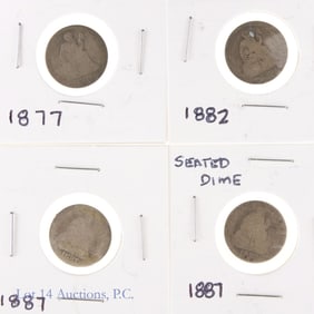 1877 - 1887 USA Silver Liberty Seated Dimes (4)