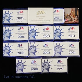 1999-S - 2008-S U.S. Mint Proof Sets in OGP (10)