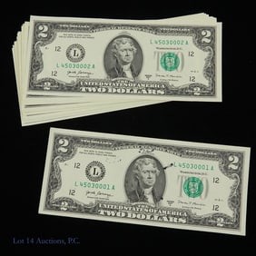 2017-A USA $2 Fed Reserve Notes w/ Cons S/Ns (25)