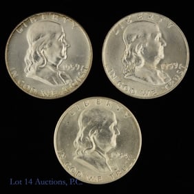1954s, 1959 & 1959d USA Silver Franklin 50c (3)