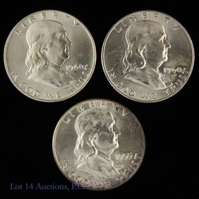 1955-P & 1960-D USA Silver Franklin 50c *CH BU (3)