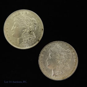 1883-O & 1921 USA 90%-Silver Morgan Dollars (2)