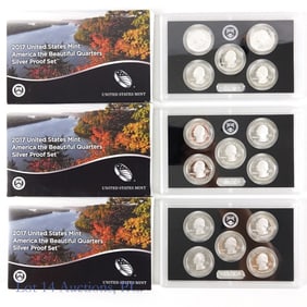 2017-S USA Silver Proof ATB 25c 5-Coin Sets (3)