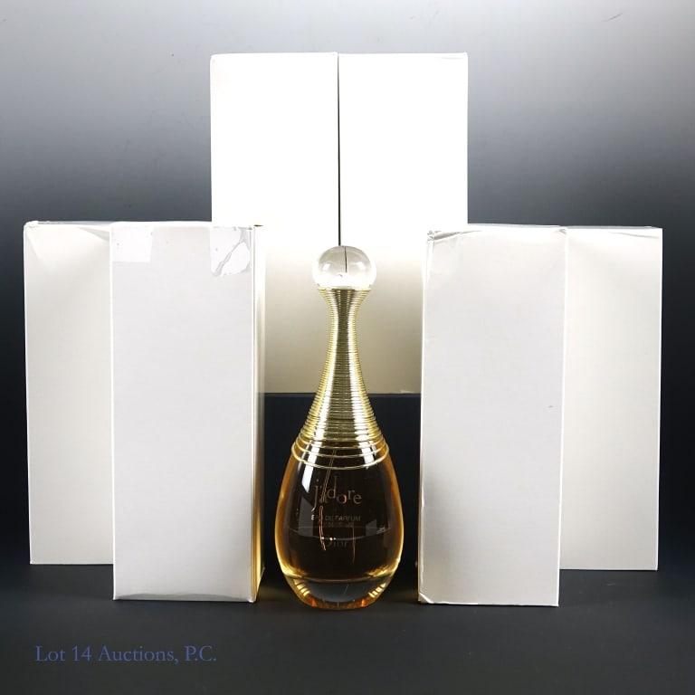 Dior J'Adore Eau de Parfum - 100 ml (6): 6 Dior J'Adore Eau de Parfum. 100 ml, 3.4 fl oz. All bottles are boxed and full. Boxes have some damage, but bottles appear unharmed.