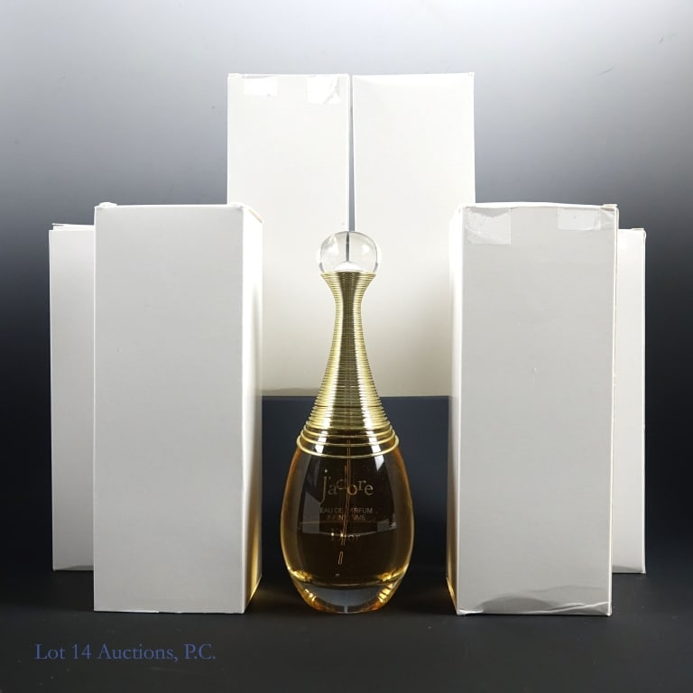Dior J'Adore Eau de Parfum - 100 ml (6): 6 Dior J'Adore Eau de Parfum. 100 ml, 3.4 fl oz. All bottles are boxed and full. Boxes have some damage, but bottles appear unharmed.