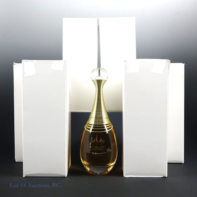 Dior J'Adore Eau de Parfum - 100 ml (6): 6 Dior J'Adore Eau de Parfum. 100 ml, 3.4 fl oz. All bottles are boxed and full. Boxes have some damage, but bottles appear unharmed.