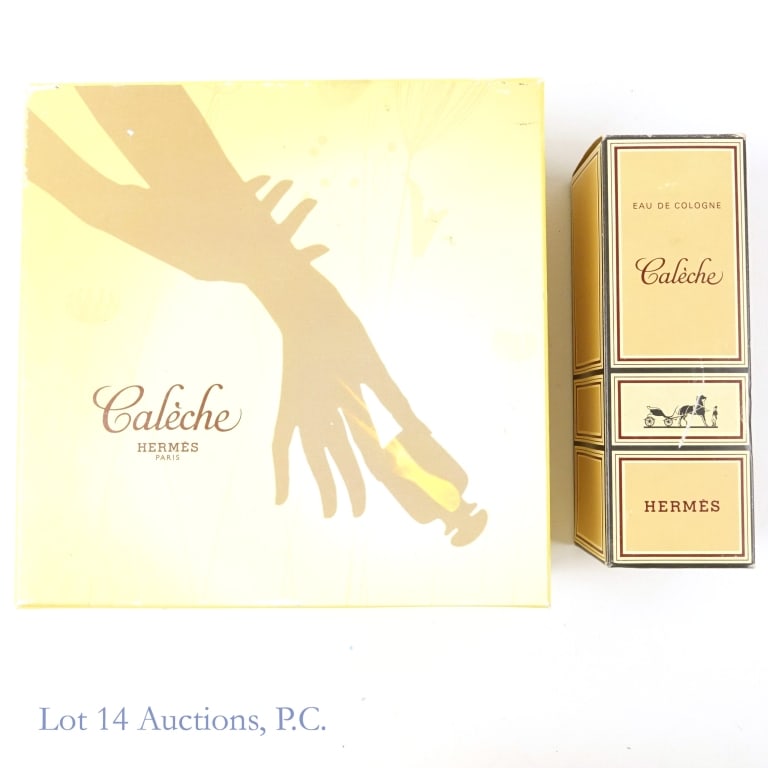 Caleche Hermes Paris Kit & Cologne: Caleche Hermes Paris Kit & Cologne. The kit consists of a 3.3 fl oz natural spray, 0.50 fl oz natural spray, and a 0.08 oz solid perfume. The cologne is 8 fl oz. All pieces appear full and unused. All