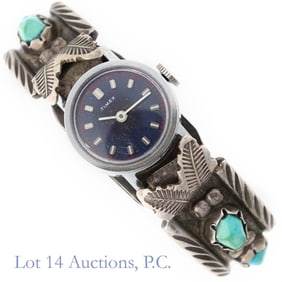 Antique Sterling Silver and Turquoise Watch Cuff