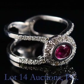 14k White Gold Ring with Rubies and Diamonds