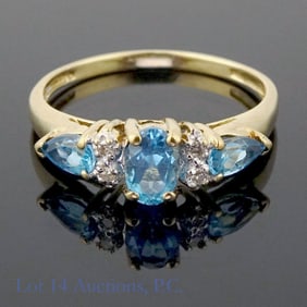 10k Gold Ring with Diamonds and Blue Stones