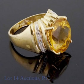 10k Gold Ring With Diamonds and Orange Stone