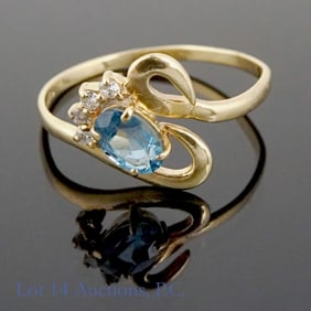 10k Gold Ring with Diamonds and Blue Stone