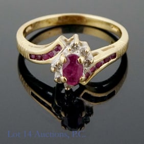 14k Gold Ring With Rubies & Diamonds
