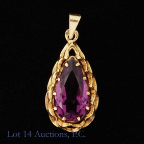 14k Gold Pendant with Purple Stone