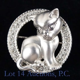 14k * White Gold Cat Pin with 18 Diamonds