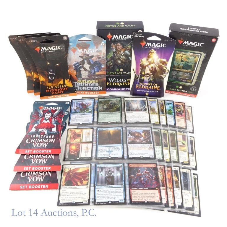 Magic The Gathering Boosters, Decks & Cards (+350): Magic The Gathering (MTG) Boosters, Decks & Cards (All Decks & Boosters Factory Sealed, +350 total). Includes: Token Triumph Starter Commander Deck (100 Card Deck), Wilds of Eldraine Commander Deck (1