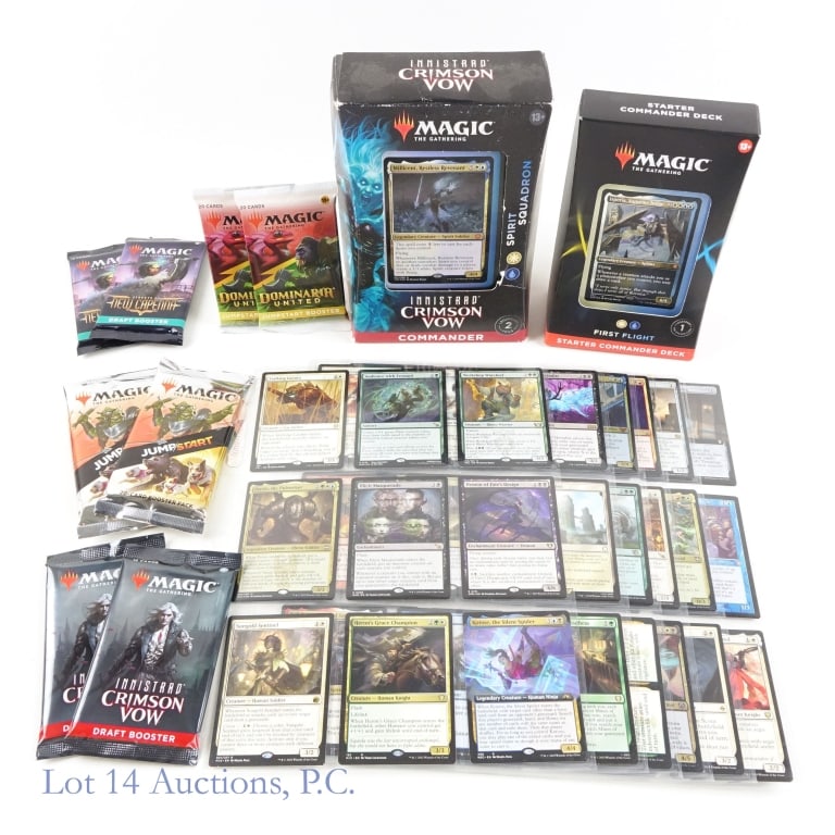 Magic The Gathering Boosters, Decks & Cards (+350): Magic The Gathering (MTG) Boosters, Decks & Cards (All Decks & Boosters Factory Sealed, +350). Includes: First Flight Starter Commander Deck (100 Card Deck), Innistrad Crimson Vow Commander Deck (100