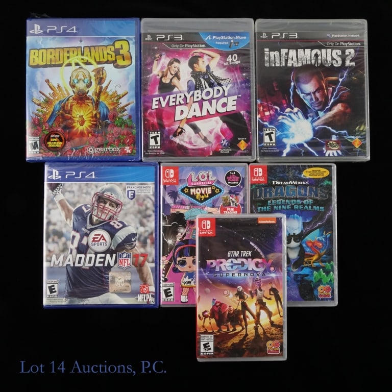Sealed Video Games - PS3, PS4, Nintendo Switch (7): 7 factory sealed video games for various consoles. Includes: PS3 - Everybody Dance, Infamous 2 **** PS4 - Borderlands 3, Madden NFL 17 **** Nintendo Switch - Star Trek: Prodigy Supernova, LOL Movie Ni