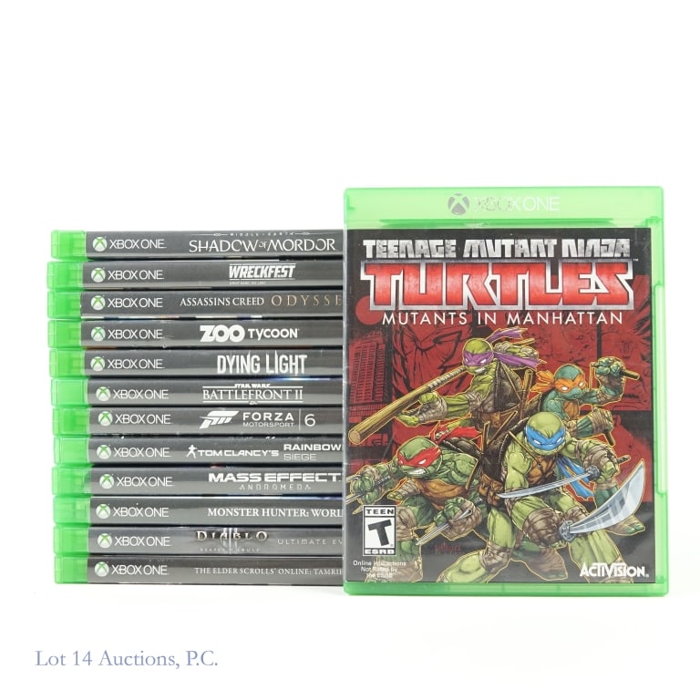 XBox One Video Games (13): 13 games for XBox One. Includes: The Elder Scrolls Online, Diablo: Reaper of Souls, Monster Hunter World, Mass Effect Andromeda, Rainbows X Siege, Zoo Tycoon, Assassin's Creed: Odyssey, Wreckfest, For
