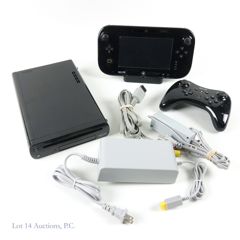 Wii U Console W/ Gamepad & Accessories: Black Wii U console, complete with gamepad and accessories. Includes AC power cable, AC adapter, and controller. Tested and working.