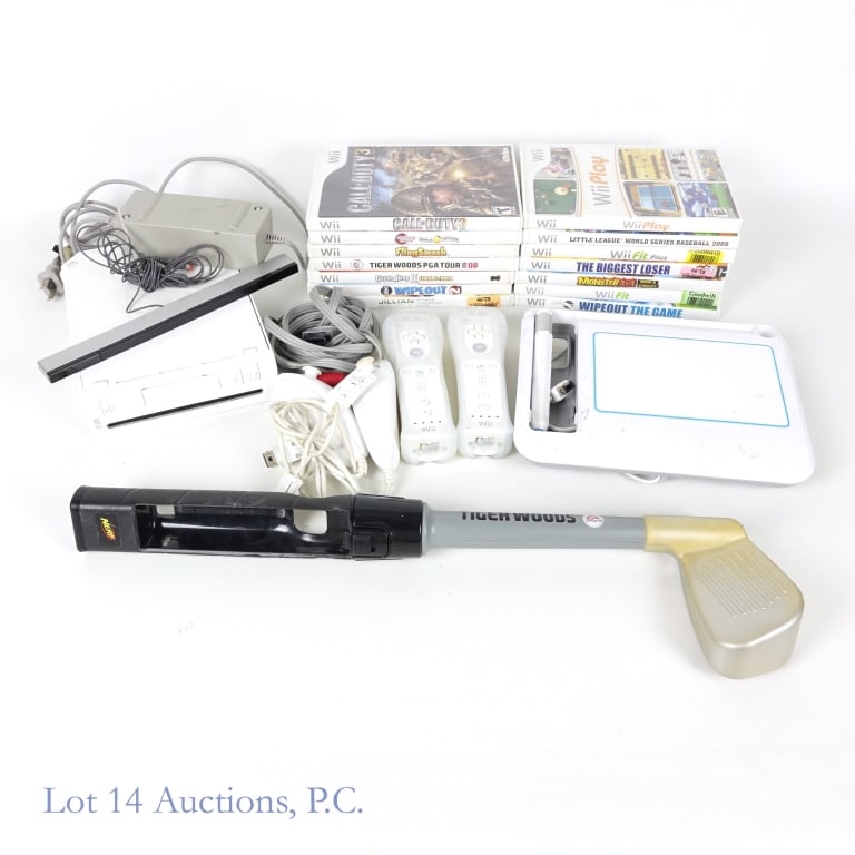 Wii Console / uDraw Game Tablet / Games (14): Wii Console, uDraw Game Tablet, and 14 Games. Tested and working. The serial number for the Wii console is LU54731684. The uDraw Game Tablet serial number is LOT01125E0201. Includes AC cable, AV cable