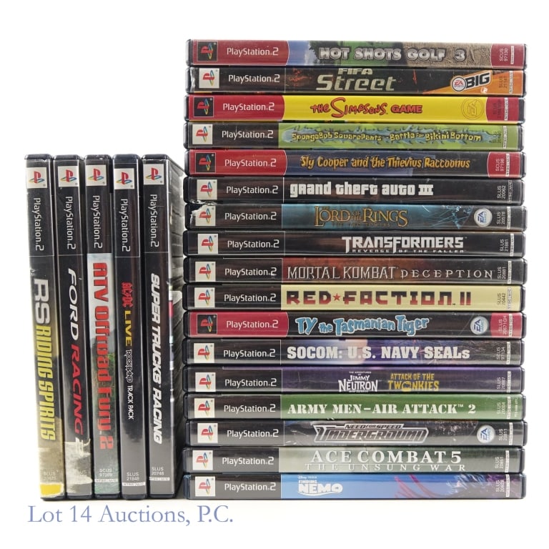 PlayStation 2 Games (22): 22 PlayStation 2 Games. Includes: Grant Theft Auto III, Spongebob Squarepants: Battle for Bikini Bottom, Army Men: Air Attack 2, Need For Speed: Underground, The Simpsons Game, Transformers: Revenge o