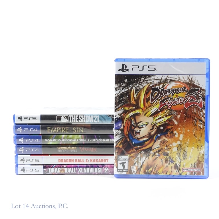 Sealed PS4 & PS5 Games (7): 7 factory sealed games for PS4 and PS5. Includes: PS4 - Warhammer: End Times Vermintide, Pac-Man Championship Edition 2, Empire of Sun. *** PS5 - The Show 21, Dragonball Fighter Z, Dragonball Z Kakaro