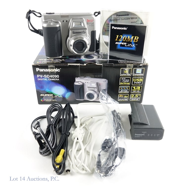 Panasonic PV-SD4090 Digital Camera - SuperDisk: Complete, in box Panasonic PV-SD4090 digital camera with all original accessories - Appears unused or very lightly used, but untested. 120MB SuperDisk, AC Adaptor, battery pack, DC cable, A/V cable, U
