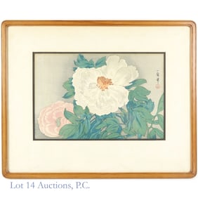 Kazuma Oda 1924 Woodblock Print - Peonies