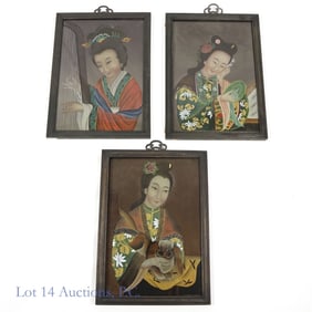 Set of 3 Chinese Reverse Glass Paintings