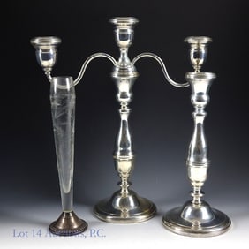 Sterling Silver Holloware Vase, Candlesticks