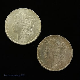 1883-O & 1921 USA 90%-Silver Morgan Dollars (2)