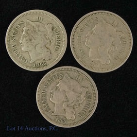 1865 - 1868 USA Nickel Three-Cent Pieces - VF (3)