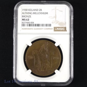 1930 Iceland Bronze 2 Kronur 1000 Yr (NGC MS62)