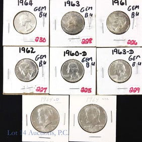 1960 - 1964 USA 90%-Silver 25c & 50c Coins (8)