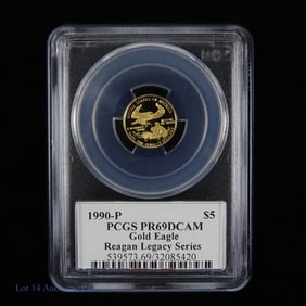 1990-P USA 91% Gold Eagle $5 (PCGS - PF69 DCAM)