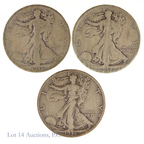 1905 - 1915 USA 90%-Silver Walking Liberty 50c (3)