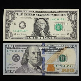 2013 $100 FRN S/N & 2017 $1 "Star" Note (2)