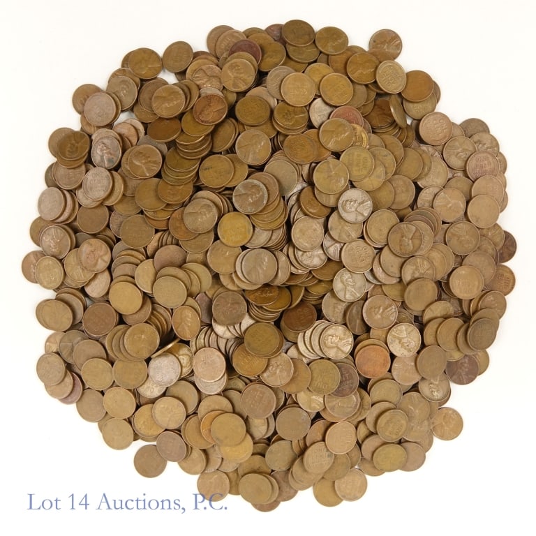 USA Lincoln Wheat Cents (Approx. 1,020): Approximately 1,020 United States Lincoln wheat cents. Designer Victor D. Brenner. Per consigner, coins range from G to XF and are unsearched for varieties with MOST OF THE CULLS REMOVED. *** Lot 14 A