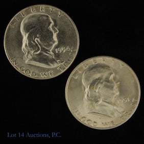 1951-S & 1954-S USA 90%-Silver Franklin 50c BU (2)