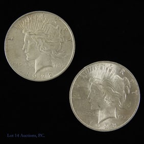 1922 & 1923 USA 90%-Silver Peace Dollars (2)