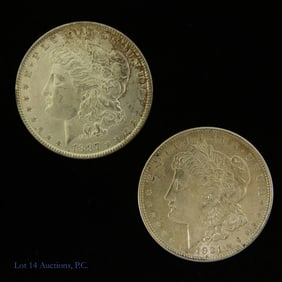 1887 & 1921 USA 90%-Silver Morgan Dollars (2)