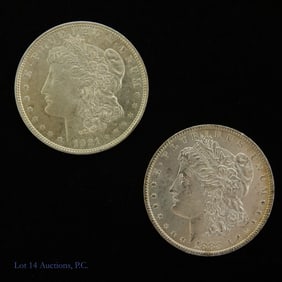 1883-O & 1921 USA 90%-Silver Morgan Dollars (2)
