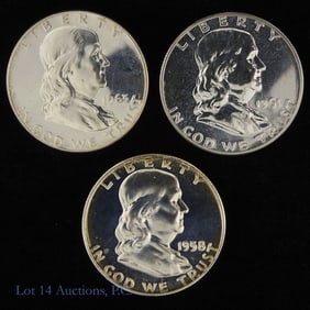 1958 - 1963 USA 90%-Silver Proof Franklin 50c (3)