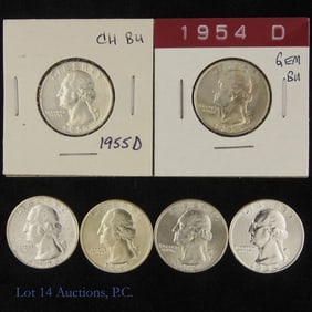 1943 - 1962 USA 90%-Silver Washington Quarters (6)