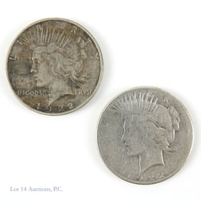 1922 P & S USA 90%-Silver Peace Dollars (2)