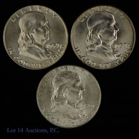 1956 - 1959 USA 90%-Silver Franklin 50c BUs (3)
