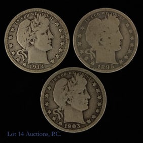 1895 - 1914 USA 90%-Silver Barber Quarters (3)