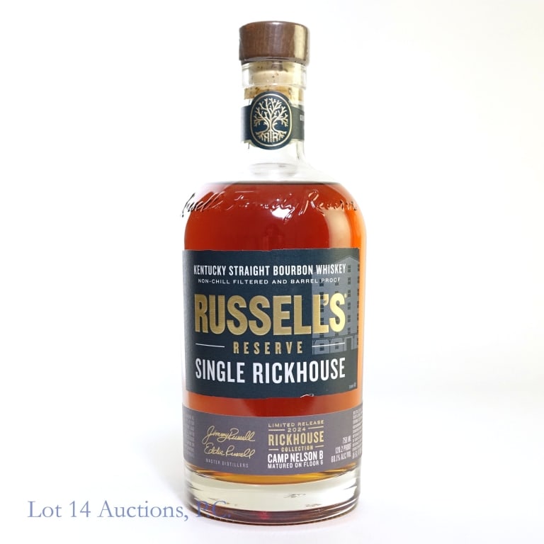 Russell's Reserve Sgl Rickhouse: Camp Nelson B Bbn: Russell's Reserve Single Rickhouse: Camp Nelson B Limited Release Bourbon (2024), 120.2 Proof, 750 ml, Laser Code: LL/ME231004. Matured on floor G.